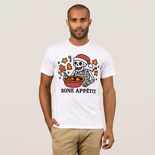 Bone Appétit: Grappig Skelet Kerst Bakken T-shirt (Voorkant volledig)