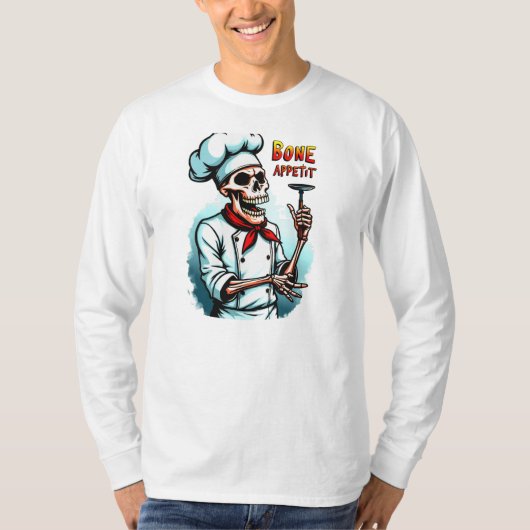 Bone Appetit Halloween T-shirt – Skeleton Chef (Voorkant)