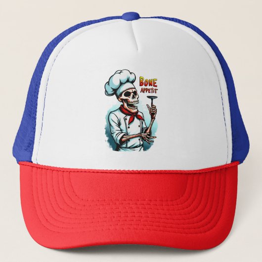 Bone Appetit Halloween T-shirt – Skeleton Chef Trucker Pet (Voorkant)