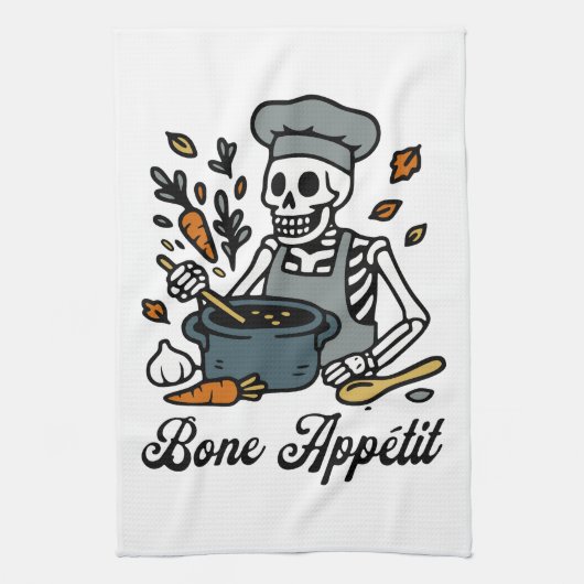 Bone Appétit: Skeleton Chef Grappig Halloween Bakk Theedoek (Verticaal)