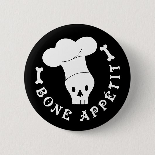 Bone Appetit Skeleton Chef Ronde Button 5,7 Cm (Voorkant)