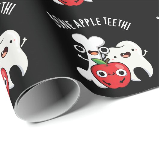 Bone Apple Teeth Funny Bona Appetit Pun Dark BG Cadeaupapier (Rol Hoek)