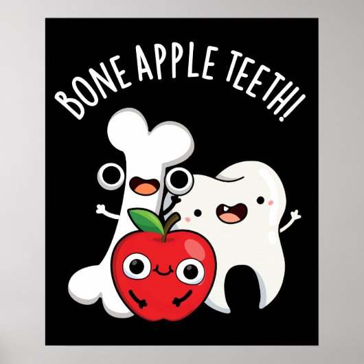 Bone Apple Teeth Funny Bona Appetit Pun Dark BG Poster (Voorkant)