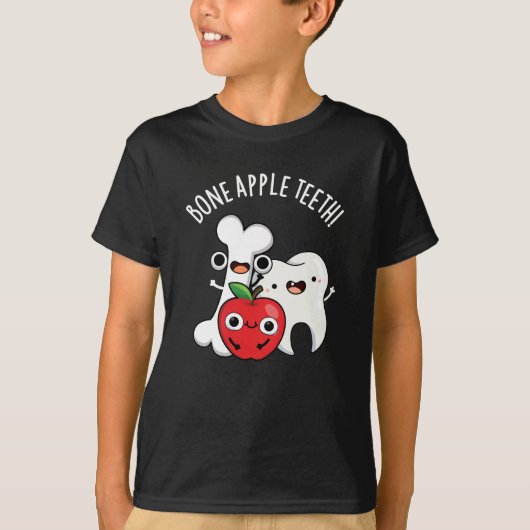 Bone Apple Teeth Funny Bona Appetit Pun Dark BG T-shirt (Voorkant)