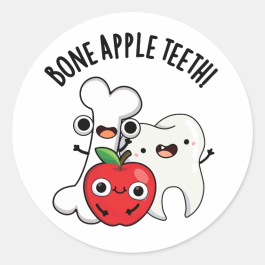 Bone Apple Teeth Funny Bona Appetit Pun  Ronde Sticker (Voorkant)