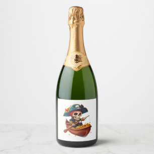 Bone Buccaneer - Funny Pirate Skull Sparkling Wijnetiket