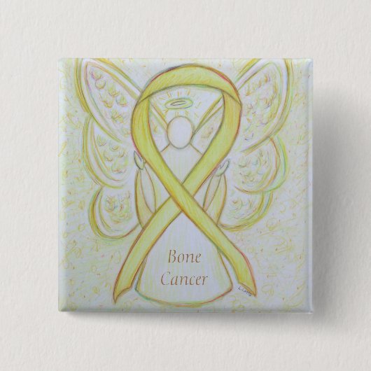 Bone Cancer Angel Yellow Awareness Ribbon Pins Vierkante Button 5,1 Cm (Voorkant)