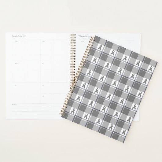 Bone Cancer Awareness Plaid Gray Ribbon Planner (Display)