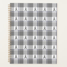 Bone Cancer Awareness Plaid Gray Ribbon Planner