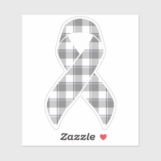 Bone Cancer Awareness Plaid Gray Ribbon Sticker (Vel)