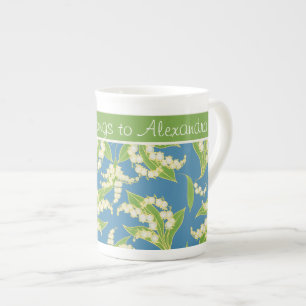 Bone China Coffee Mok: Lilies van de vallei, blauw Porselein Kop