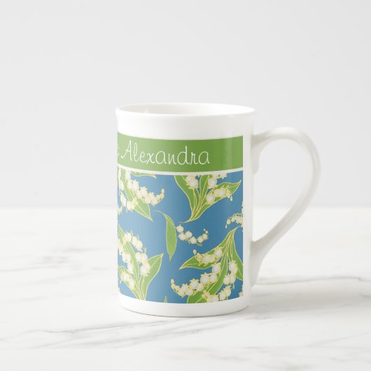 Bone China Coffee Mok: Lilies van de vallei, blauw Porselein Kop (Rechts)