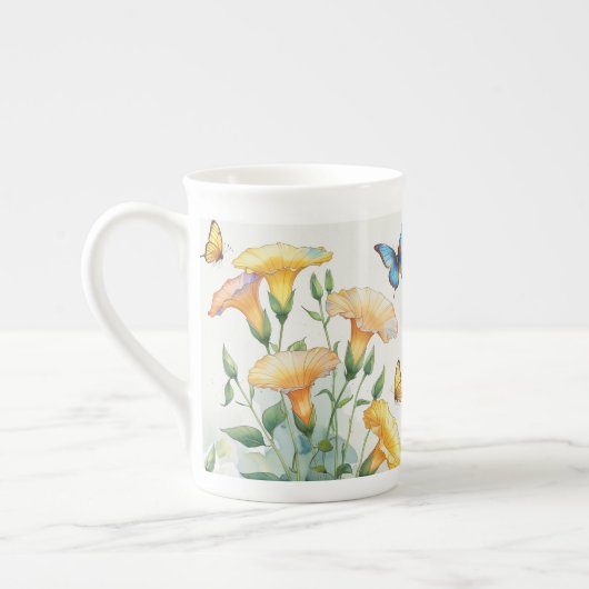 Bone China Coffee Mok - Yellow Morning Glory (Links)
