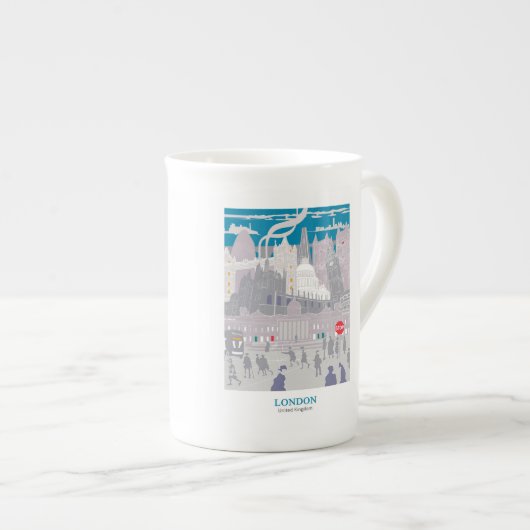 Bone China Londen skyline blauw grijs kunstwerk Porselein Kop (Voorkant rechts)