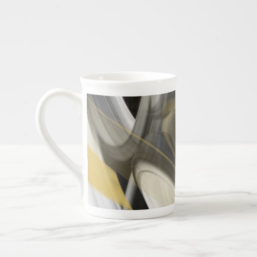 Bone China Mok Abstract Art Zwart Wit Goud (Links)