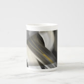 Bone China Mok Abstract Art Zwart Wit Goud (Voorkant)