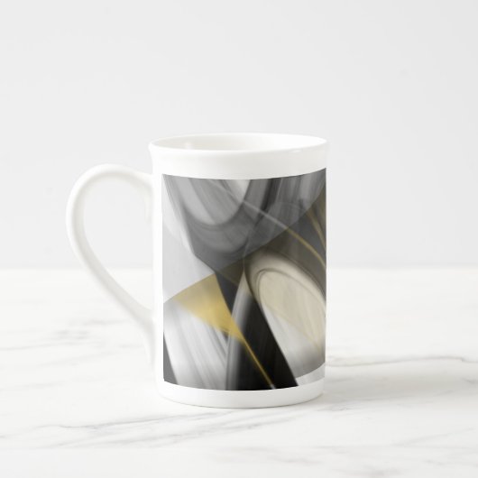 Bone China Mok Abstract Art Zwart Wit Goud (Links)