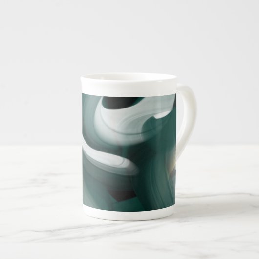 Bone China Mok Abstract Art Zwart Wit Groen (Voorkant rechts)
