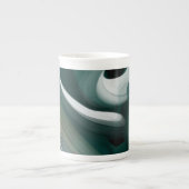 Bone China Mok Abstract Art Zwart Wit Groen (Voorkant)
