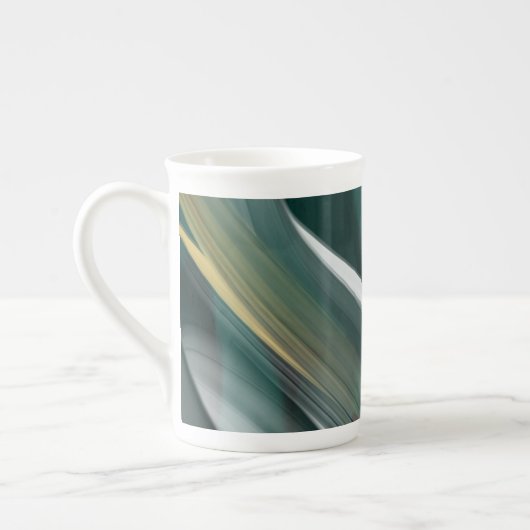 Bone China Mok Abstract Art Zwart Wit Groen (Links)
