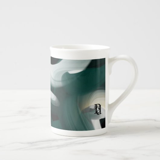 Bone China Mok Abstract Art Zwart Wit Groen (Rechts)