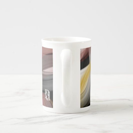 Bone China Mok Abstract Art Zwart Wit Poederig (Achterkant)