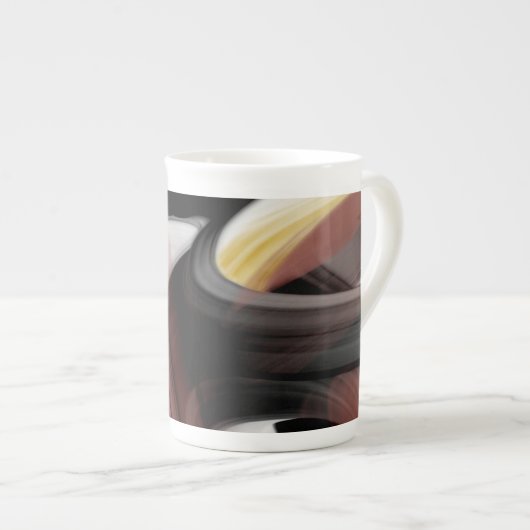 Bone China Mok Abstract Art Zwart Wit Poederig (Voorkant rechts)