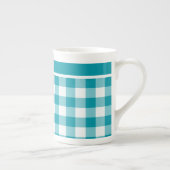 Bone China Mok, Blauwgroen en White Check Gingham Porselein Kop (Rechts)