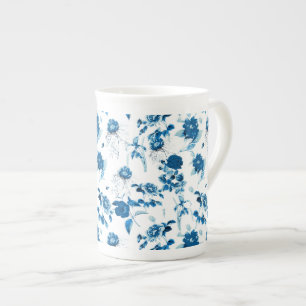 Bone China Mok-Blue Floral Porselein Kop