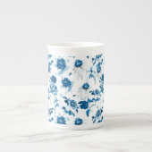 Bone China Mok-Blue Floral Porselein Kop (Voorkant)