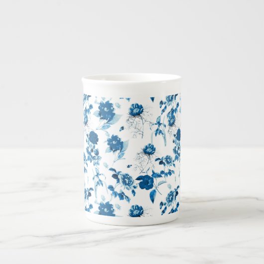 Bone China Mok-Blue Floral Porselein Kop (Voorkant)
