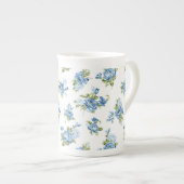 Bone China Mok-Blue Rozen Porselein Kop (Voorkant rechts)