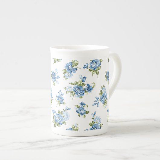 Bone China Mok-Blue Rozen Porselein Kop (Voorkant rechts)