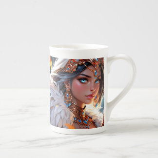 Bone China Mok - Charmante vrouw in harnas, veren