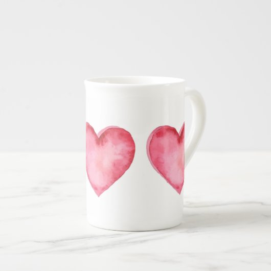 Bone China Mok - een groot rood hart (Voorkant rechts)