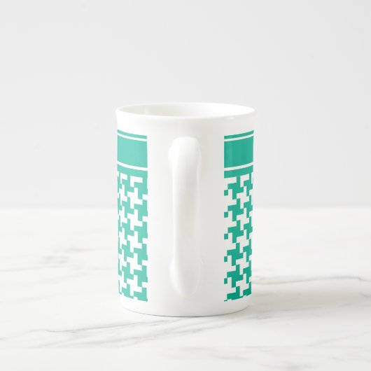 Bone China Mok, Emerald Green Dogtooth Check Porselein Kop (Achterkant)