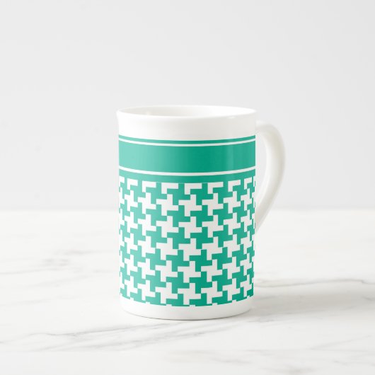 Bone China Mok, Emerald Green Dogtooth Check Porselein Kop (Voorkant rechts)