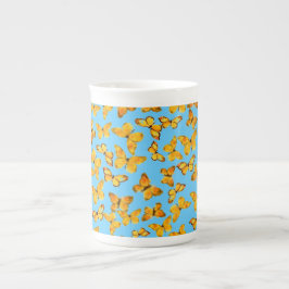 Bone China Mok, Golden Butterflies op Sky Blue Porselein Kop