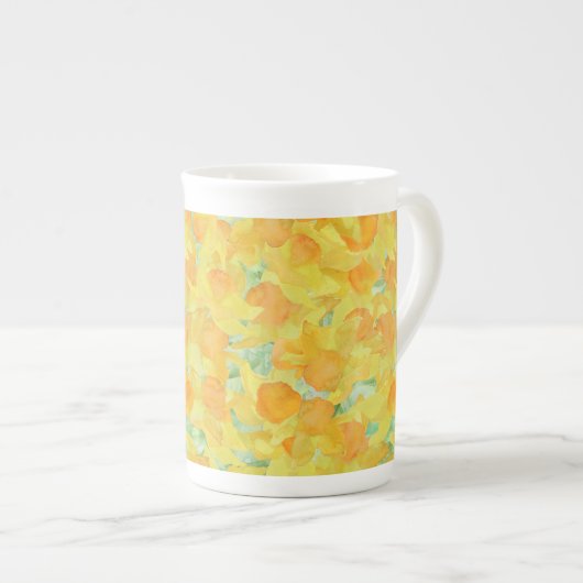 Bone China Mok, gouden affodils Porselein Kop (Voorkant rechts)