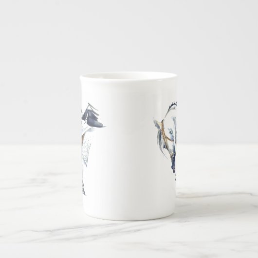 Bone China Mok Gray Dressage Horse and Rider Gift (Voorkant)