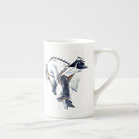 Bone China Mok Gray Dressage Horse and Rider Gift (Rechts)