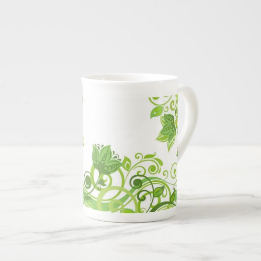 Bone China Mok-Green Floral Porselein Kop (Voorkant rechts)