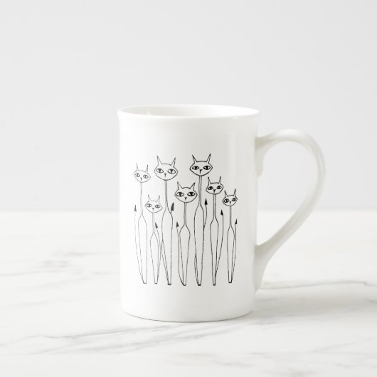 Bone China Mok (handgetekende katten) (Rechts)