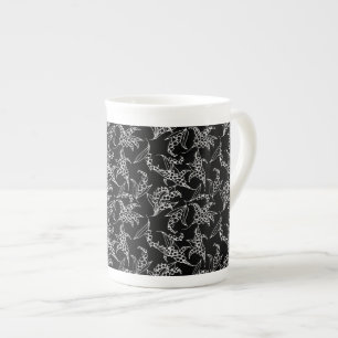  Bone China Mok: Lilies van de vallei, zwart Porselein Kop