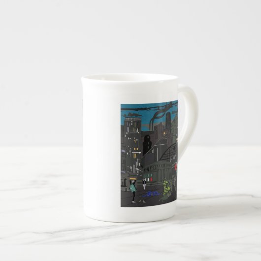 Bone China Mok Manchester UK Night Day Skyline (Voorkant rechts)