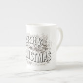 BONE CHINA MOK:  "MERRY CHRISTMAS" PORSELEIN KOP (Voorkant rechts)