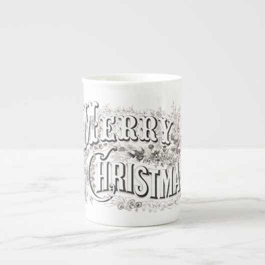 BONE CHINA MOK:  "MERRY CHRISTMAS" PORSELEIN KOP (Voorkant)
