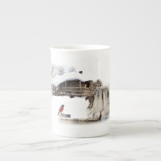 Bone China Mok met robin design (Voorkant)