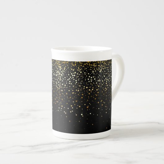 Bone China Mok-Petite Golden Stars-Noir Porselein Kop (Voorkant rechts)