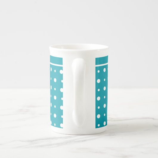 Bone China Mok, Polka Dots, White on Blauwgroen Porselein Kop (Achterkant)